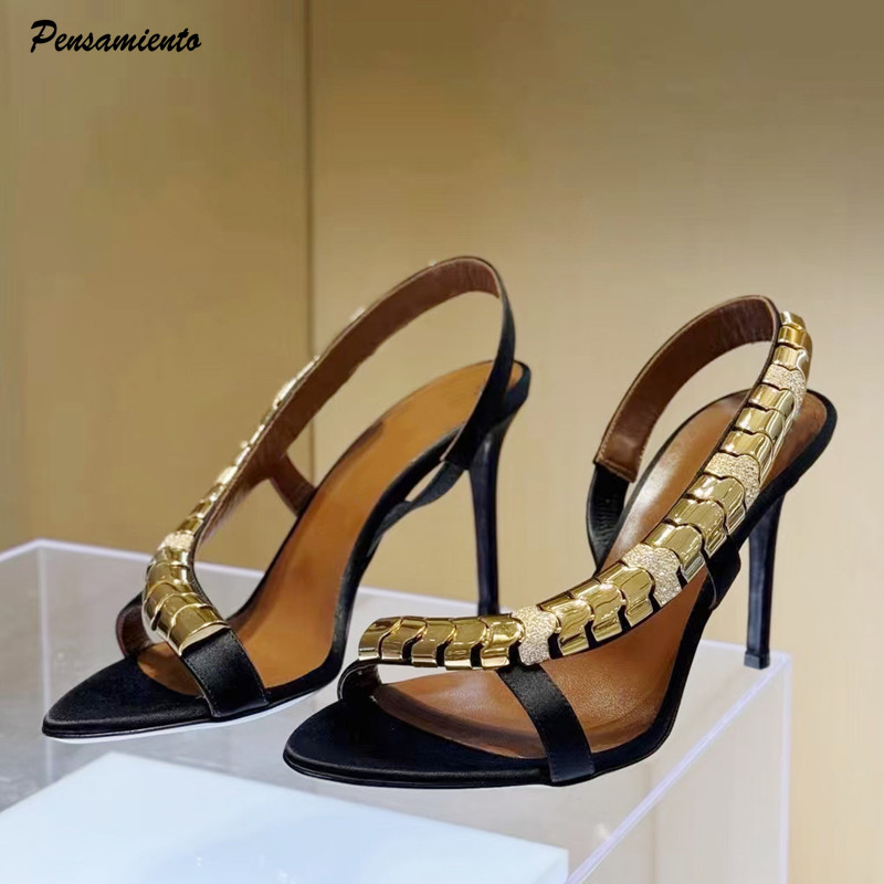 Rhinestone Sandal Women - 高級ラインストーンスパンコールサテン女性グラディエーターサンダルファッション夏スリングバック結婚式薄型ハイヒールパーティードレスシューズ
