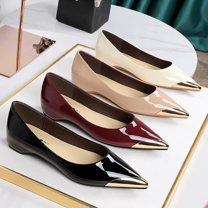 Women'S Shoes To Men'S - BIGTREE 靴ローヒールの女性の靴パテントレザーウェッジヒール女性パンプス金属尖った先端高級宴会靴ファッション
