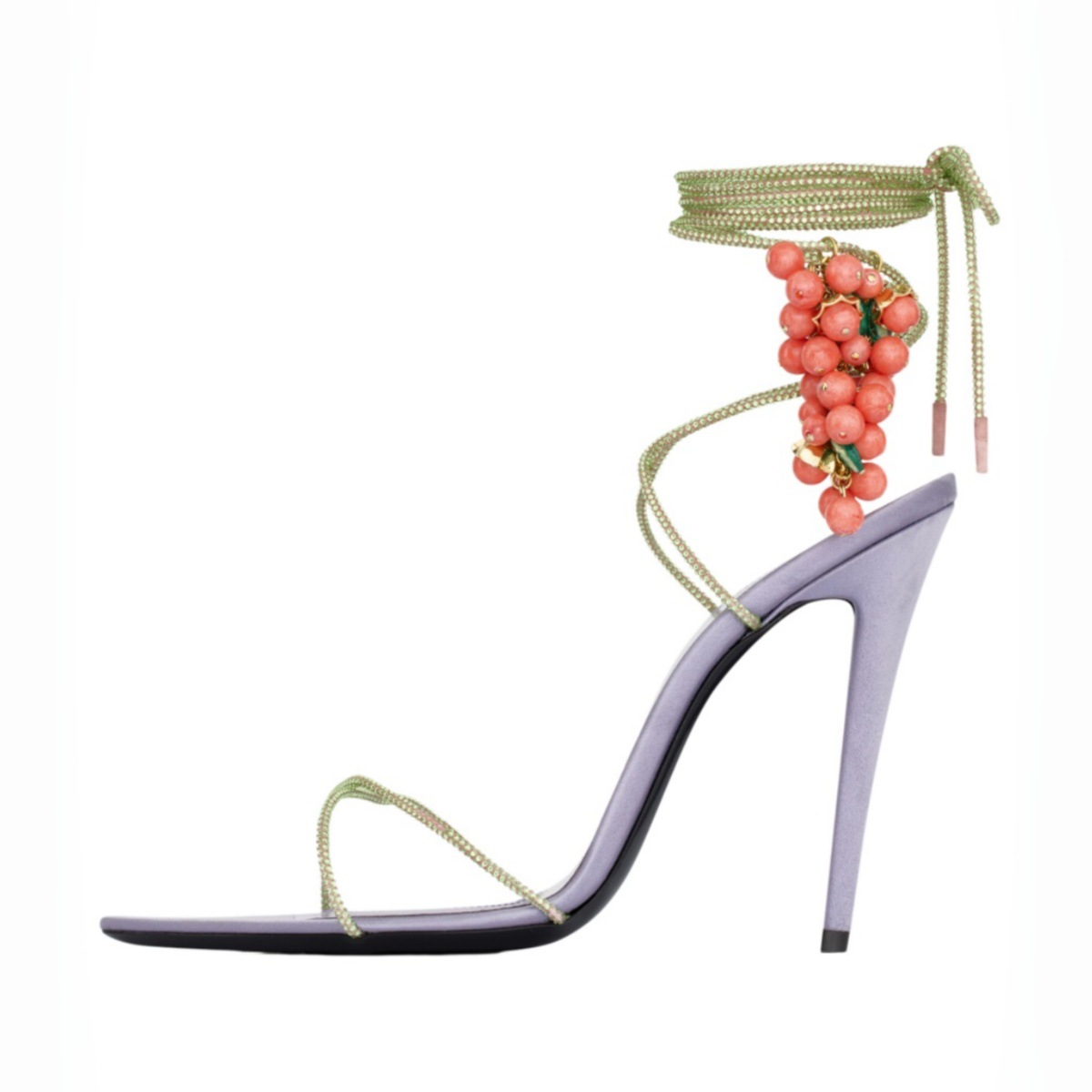 Rhinestone Sandal Women - レディース3Dフルーツ装飾ラインストーン付きアンクルストラップスティレットサンダル、装飾オープンポインテッドトゥハイヒール、トロピカルバケーション向け