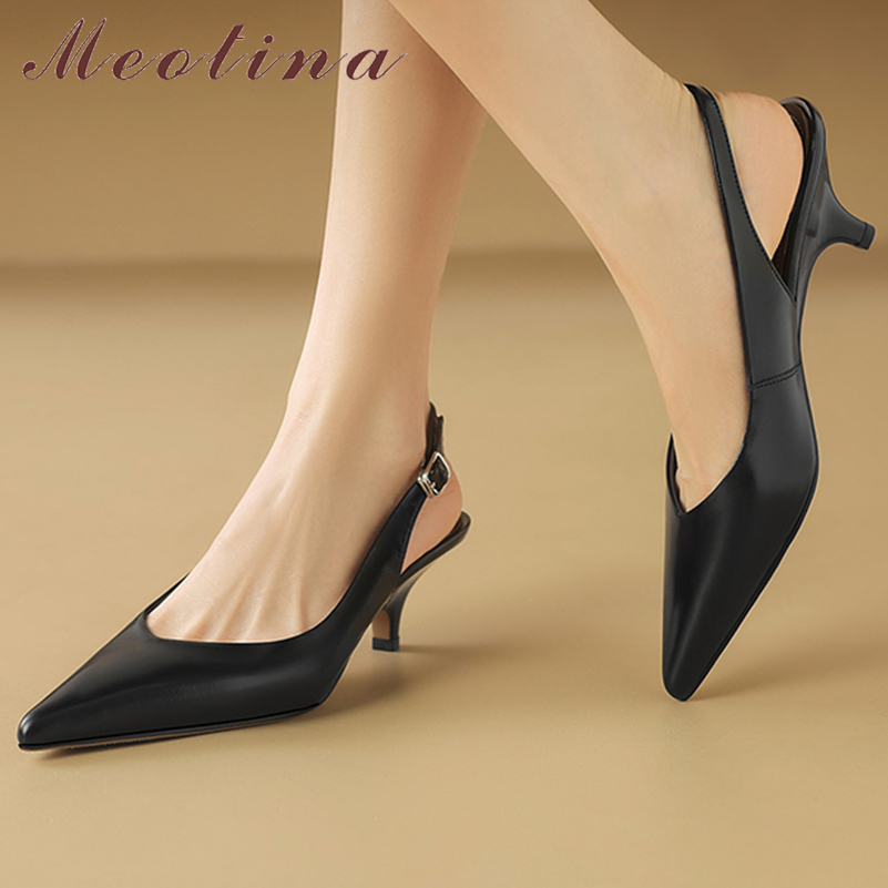 Women'S Shoes Size 40 In Us - Meotina 女性本革スリングバックパンプスポインテッドトゥ薄型ミッドヒールバックル簡潔なデザインのレディースファッションシューズ夏 40