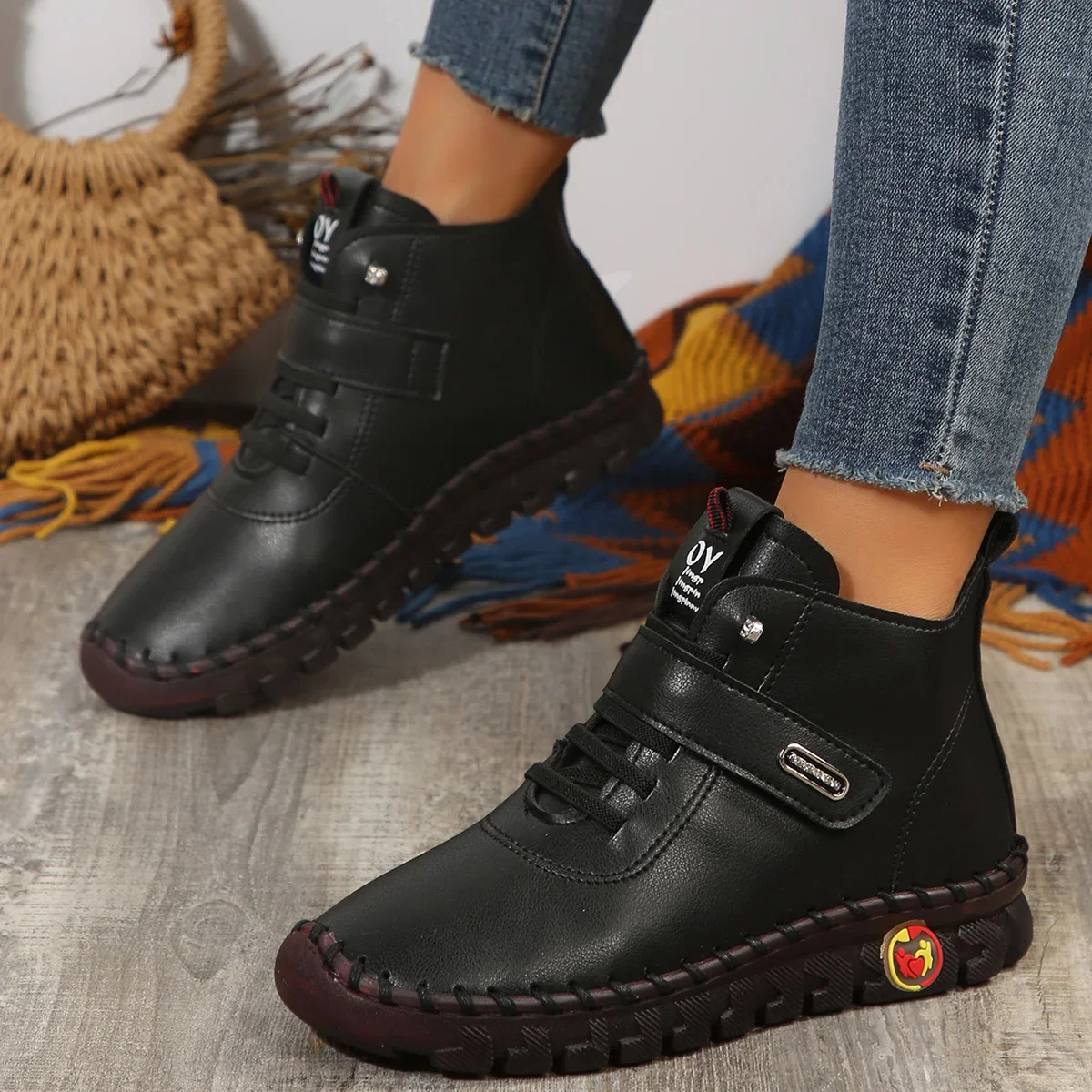 Women'S Shoes Hands Free - 女性用アンクルブーツ,手縫い糸,軽くて柔らかいプラットフォームのコットンシューズ,冬,新品,2022