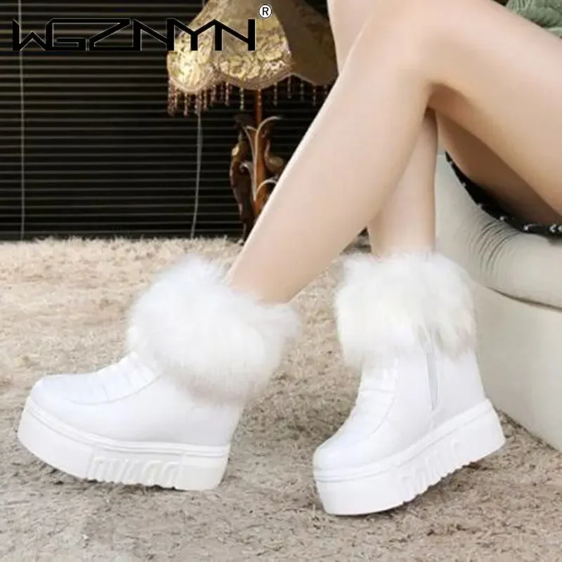 Women Shoes Size Chart - ファッションレディース身長増加アンクルブーツプラットフォーム暖かい冬の靴ウェッジ隠しハイヒール黒サイドジッパー乗馬ブーツ