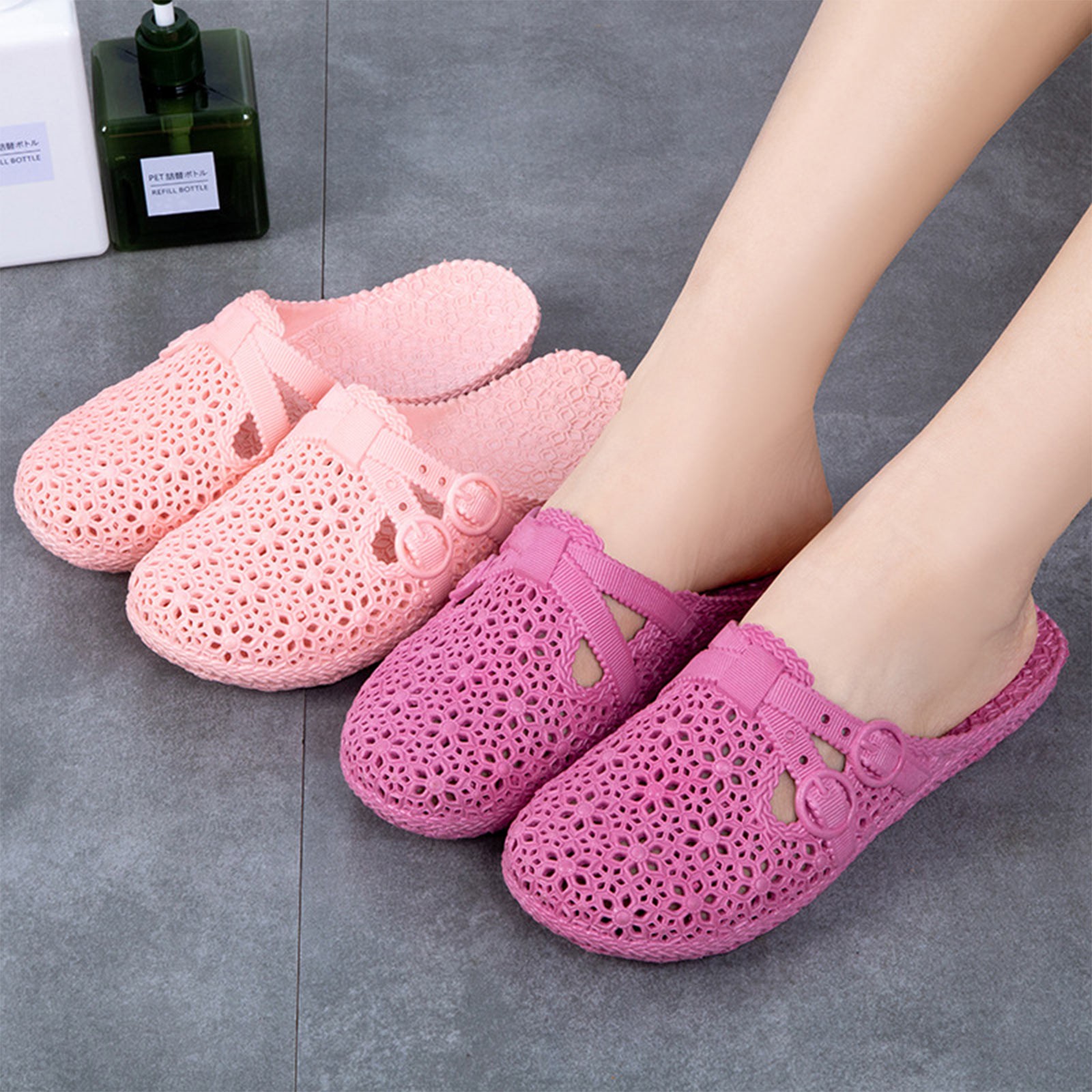 Women Shoes Model - ラップトゥ通気性スリッパ夏の屋外穴あき靴ホームファッションカジュアル中空バックルスリッパ女性のための