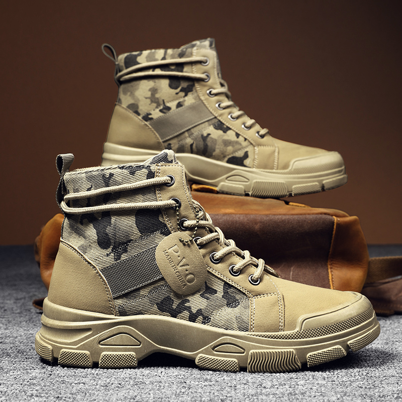Suede Ankle Boot - 男性用ハイトップブーツ秋迷彩砂漠カジュアルフラットメンズブーツ通気性ノンスリップ作業靴男性用 Zapatillas Hombre