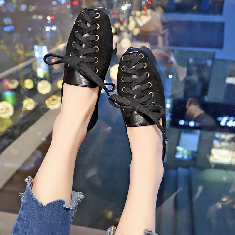 Women Shoes Quick Delivery - ストラップ付き女性用靴スクエアトゥローヒールエレガントな女性フラットブラックドレス短納期高品質ファッション本物のマーク