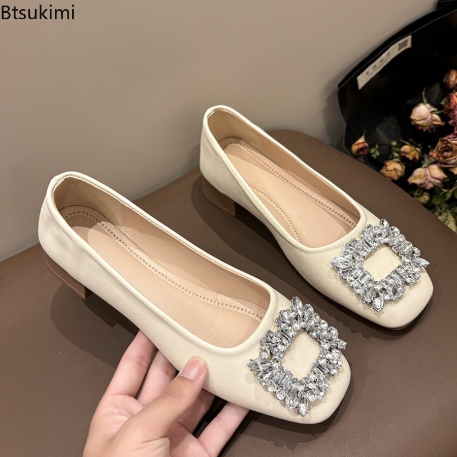 Shoes For Women Flats - 新着女性ソフトレザーシューズ快適な革の高級クリスタルファッションフラットローヒールパンプス女性のエレガントなドレスシューズ