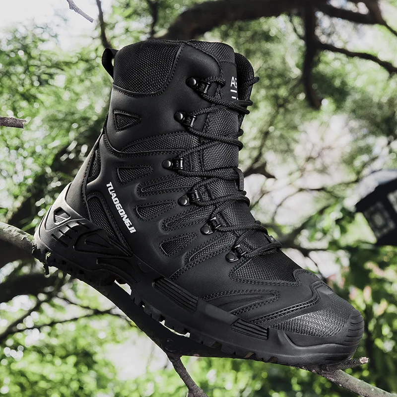 Suede Ankle Boot - 男性の屋外ハイキング戦術ブーツ足首デザートブーツスポーツ登山靴軍事作業防水作業安全狩猟靴