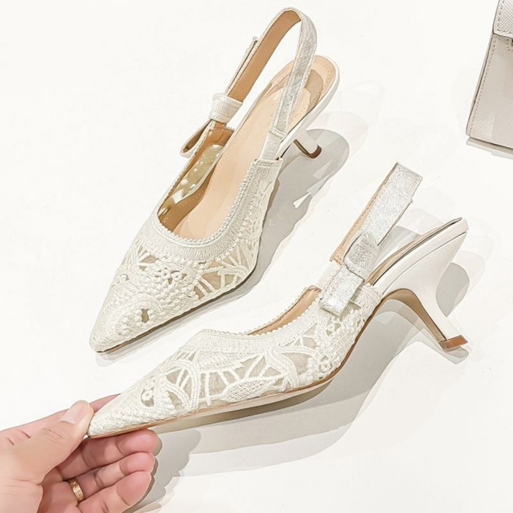 Women Shoes Size Chart - 本革ハイヒールサンダル生地刺繍白サンダル女性 2026 セクシーな結婚式の靴パーティーシングルシューズ