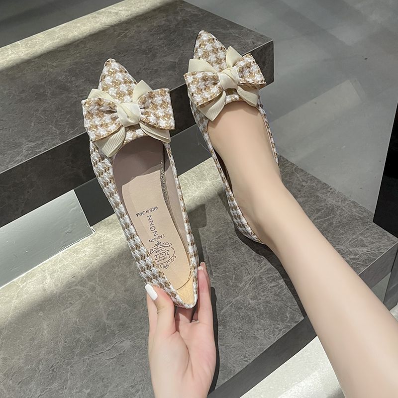 Women Shoes Quick Delivery - ポインテッドトゥのリボン付き可愛いレディースシューズ 2025 フラット イブニングシューズ レディースサマーシューズ キュートなフラットシューズ