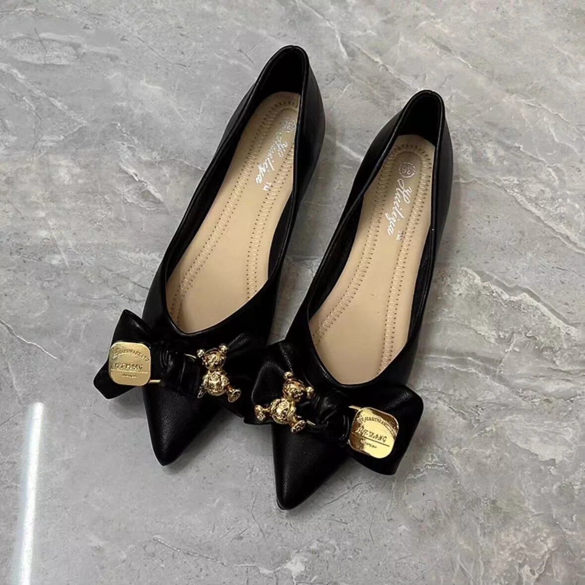 Women Shoes Quick Delivery - レディースフラットシューズ、浅めヒール、ボウ付き、滑り止め、レザー、カジュアル、低価格、迅速配送、スタイリッシュ、2025年夏、婦人靴