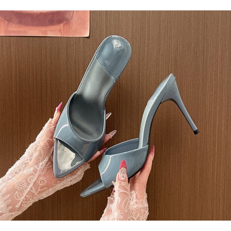 Women'S Shoes Size 40 In Us - レディースブルーミュール、オープントゥハイヒールシューズ、ポインテッドオープントゥ、細ヒール、プルオンシューズ、サンダル、夏のパーティー用モダンスリッパ