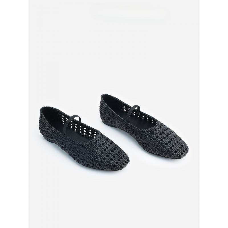 Women'S Shoes Hands Free - Dave&di ミニマリスト中空手織り通気性サンダルシューズ夏レトロスクエアトゥメリージェーンシューズフラットシューズ女性用