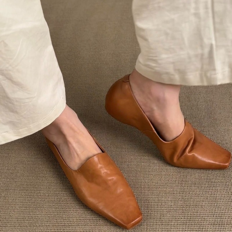 Shoes Women Pumps - レトロフラットローファー レディース スリッポン ブリティッシュスタイル スクエアトゥ シングルシューズ