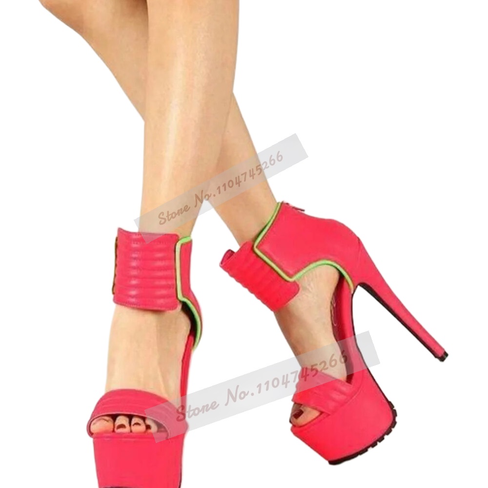 ローズレッドマットレザーストライプハイヒールサンダルプラット - Wide Fit Heels のレビューと価格
