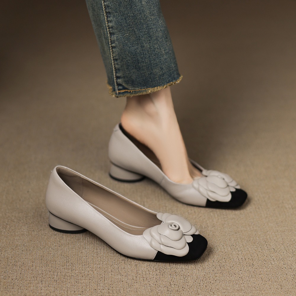 ファッションフラワーシングルシューズ秋の新作スクエアトゥ浅口 - Shoes Women Pumps のレビューと価格
