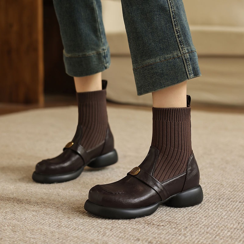 新しい秋冬の女性用ブラウンブーツ、レディース用ラウンドトゥフ - Women'S Shoes Size 40 In Us のレビューと価格