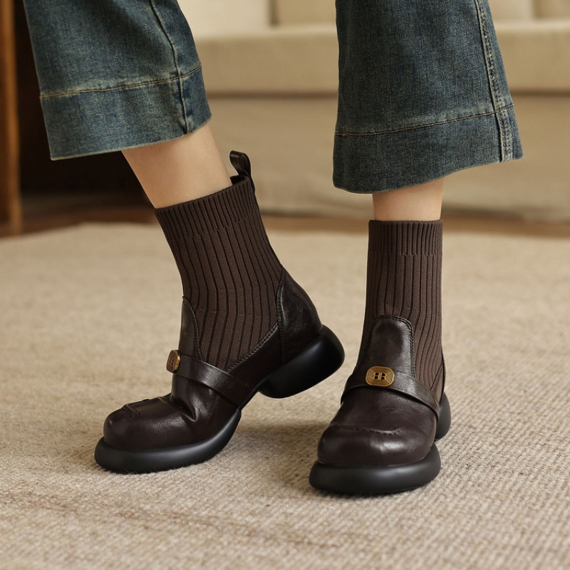 新しい秋冬の女性用ブラウンブーツ、レディース用ラウンドトゥフ - Women'S Shoes Size 40 In Us のレビューと価格