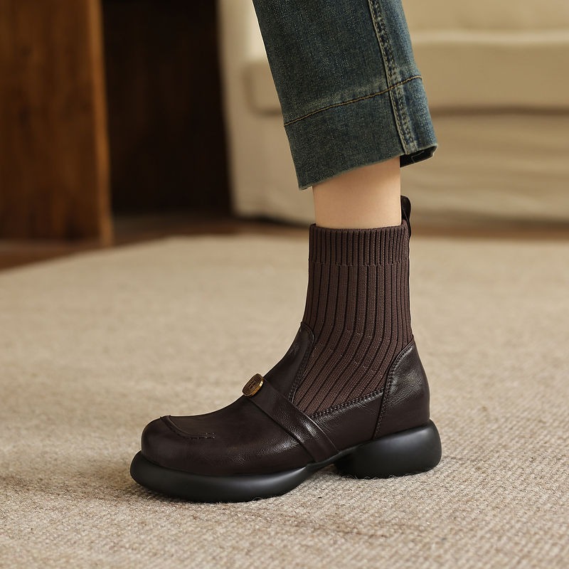 新しい秋冬の女性用ブラウンブーツ、レディース用ラウンドトゥフ - Women'S Shoes Size 40 In Us のレビューと価格