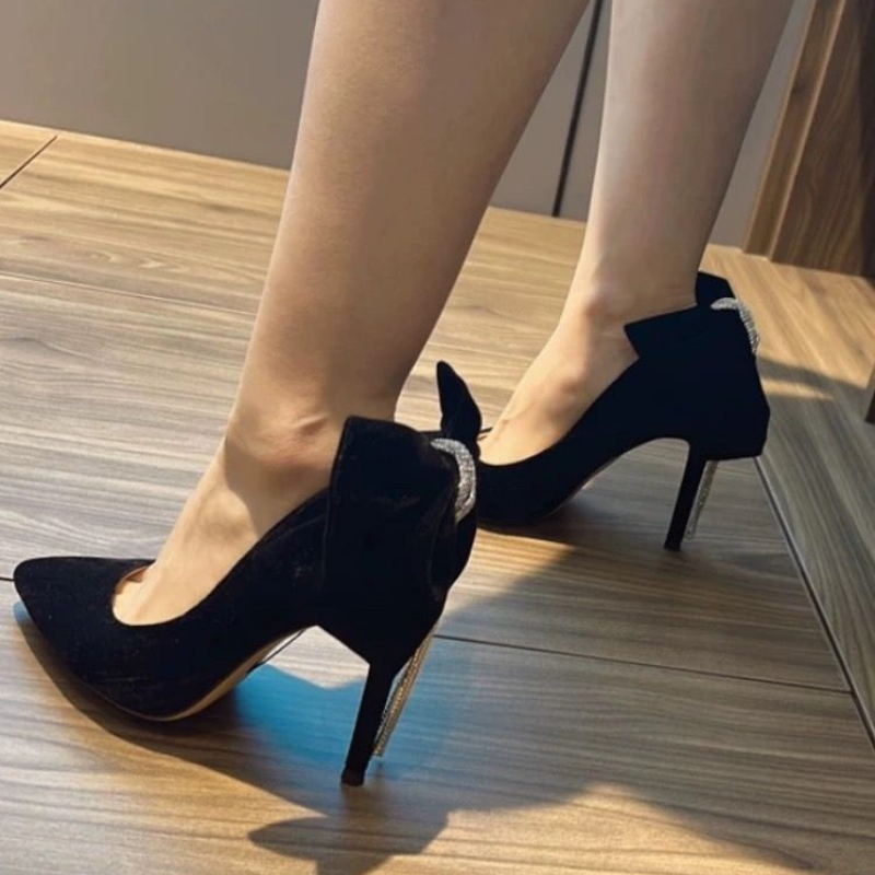 黒と弓 Stilito 女性パンプスラインストーンポインテッ - Women Shoes Quick Delivery のレビューと価格