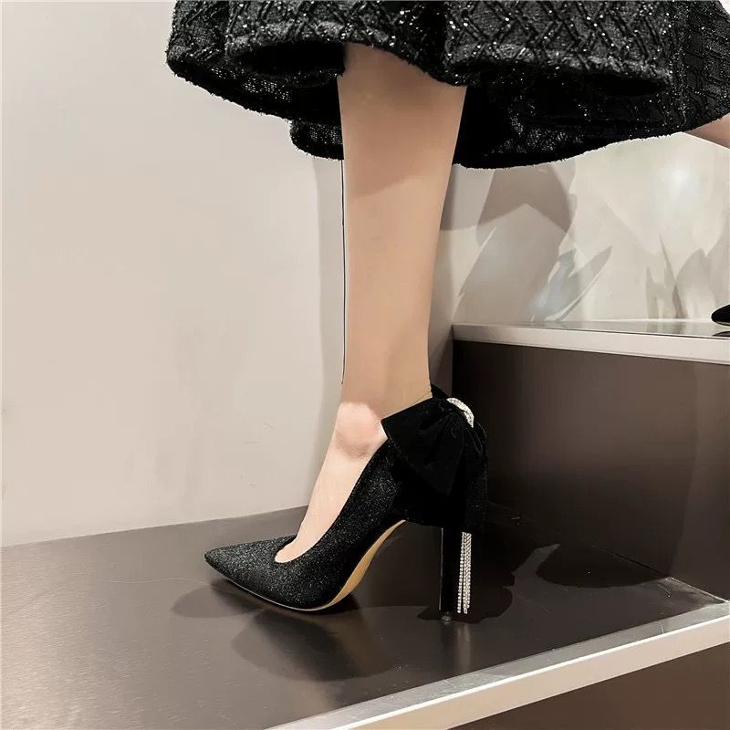 黒と弓 Stilito 女性パンプスラインストーンポインテッ - Women Shoes Quick Delivery のレビューと価格
