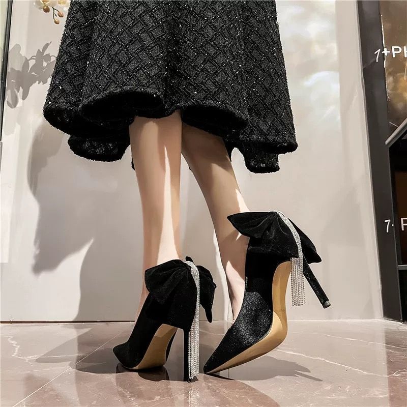 黒と弓 Stilito 女性パンプスラインストーンポインテッ - Women Shoes Quick Delivery のレビューと価格