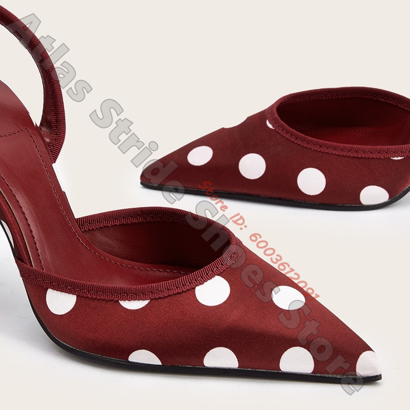 サテンホワイトポルカドット柄ポインテッドトゥスリングバックヒ - Wide Fit Heels のレビューと価格
