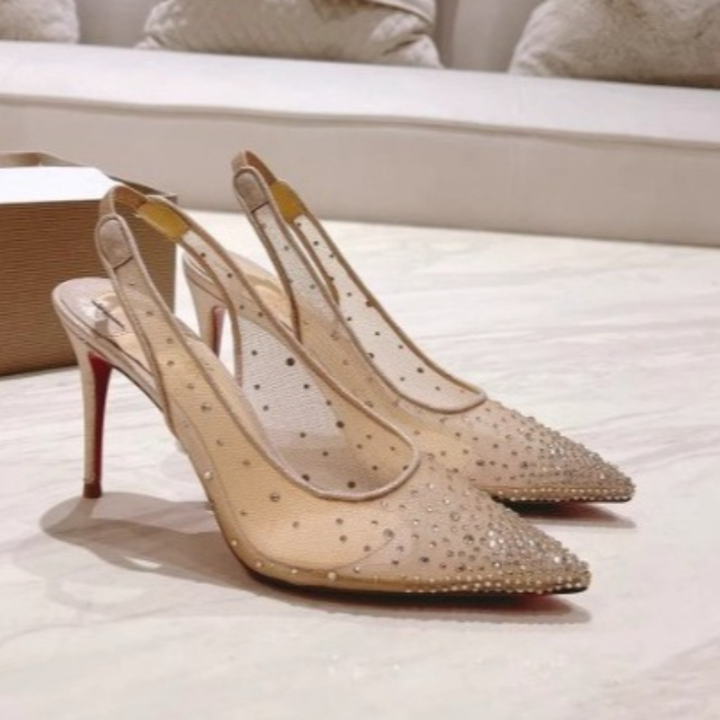 メッシュラインストーン付きリアオープンスティレットヒールレデ - Rhinestone Sandal Women のレビューと価格
