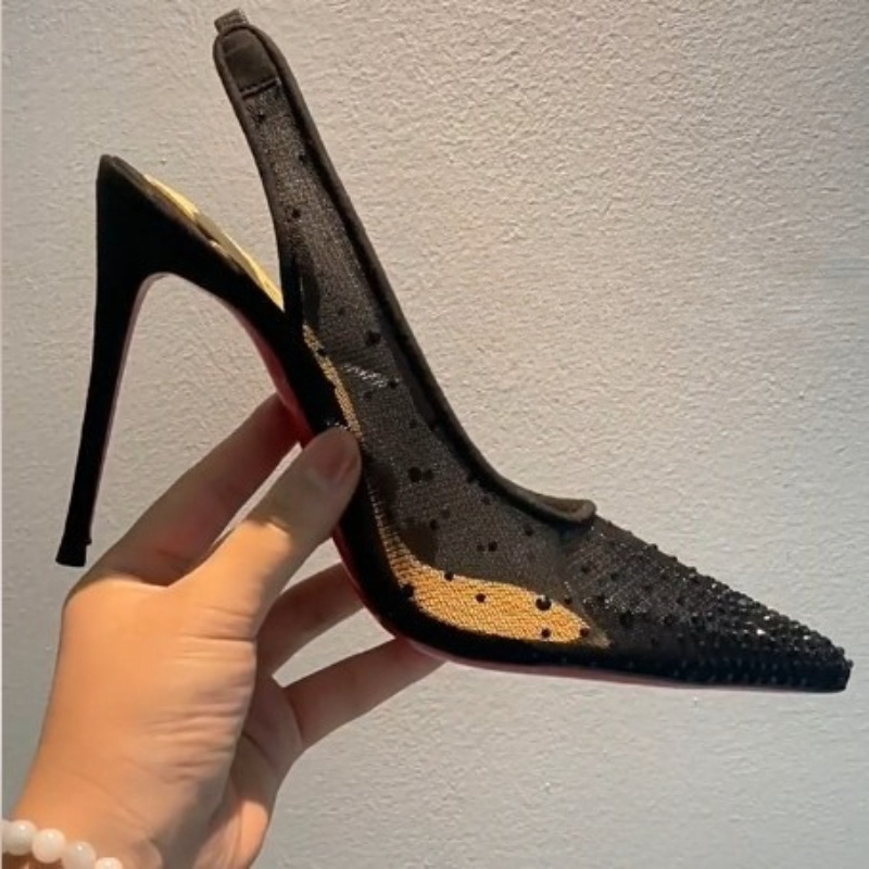 メッシュラインストーン付きリアオープンスティレットヒールレデ - Rhinestone Sandal Women のレビューと価格