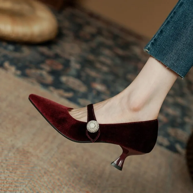 ワインレッド ポインテッドトゥ メリージェーンシューズ レデ - Shoes Women Pumps のレビューと価格