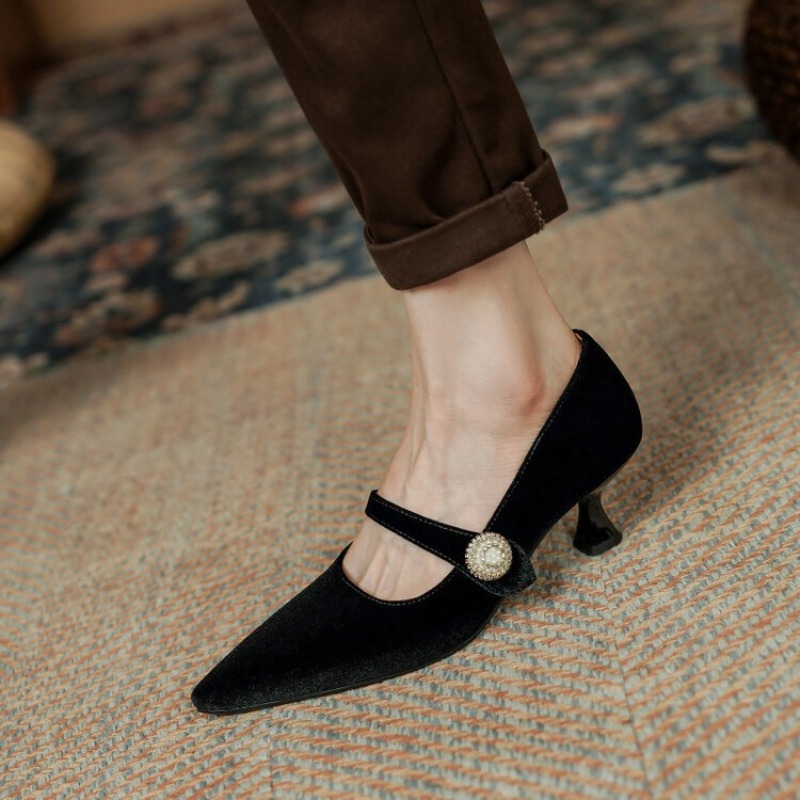 ワインレッド ポインテッドトゥ メリージェーンシューズ レデ - Shoes Women Pumps のレビューと価格