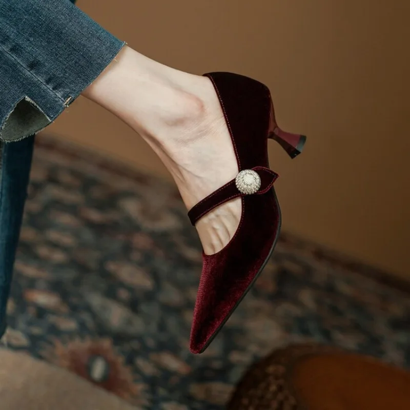ワインレッド ポインテッドトゥ メリージェーンシューズ レデ - Shoes Women Pumps のレビューと価格