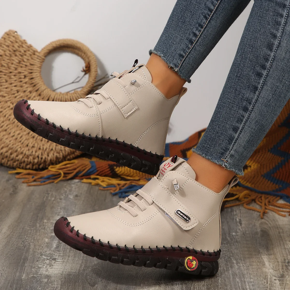 女性用アンクルブーツ,手縫い糸,軽くて柔らかいプラットフォー - Women'S Shoes Hands Free のレビューと価格