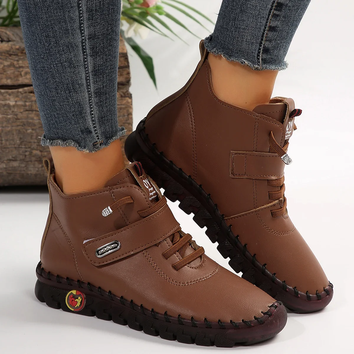 女性用アンクルブーツ,手縫い糸,軽くて柔らかいプラットフォー - Women'S Shoes Hands Free のレビューと価格