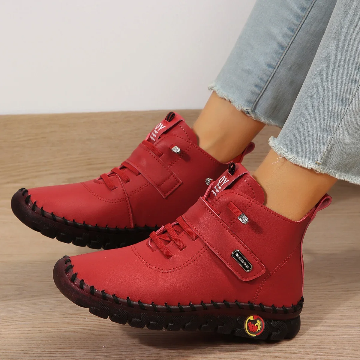 女性用アンクルブーツ,手縫い糸,軽くて柔らかいプラットフォー - Women'S Shoes Hands Free のレビューと価格