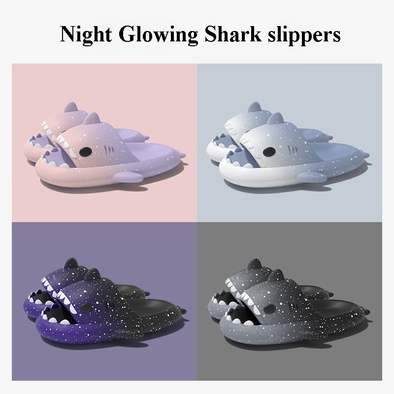 かわいい漫画サメスリッパ女性男性のためのグラデーションカラー - Women'S Shoes To Men'S のレビューと価格