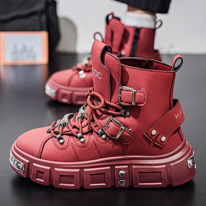 オリジナルブランドブーツ男性用パンクプラットフォームレッドト - Suede Ankle Boot のレビューと価格