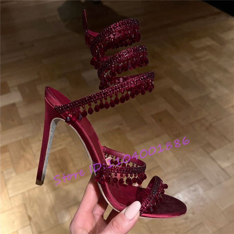 ラインストーンヘビの形のアンクルストラップサンダル夏のセクシ - Rhinestone Sandal Women のレビューと価格