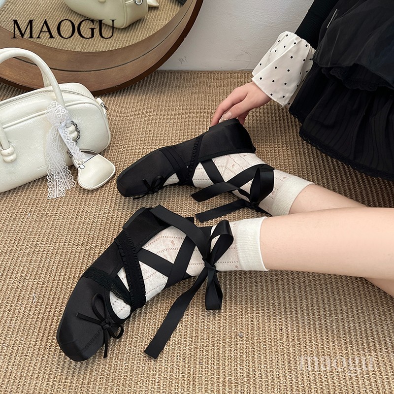 女性のレースアップバレエフラットシューズスクエアトゥボウメリ - Shoes For Women Flats のレビューと価格