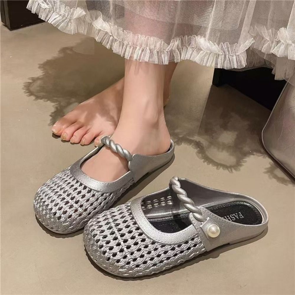 通気性のある包頭ハーフスリッパ中空オールマッチ通気性サンダル - Women'S Shoes Hands Free のレビューと価格