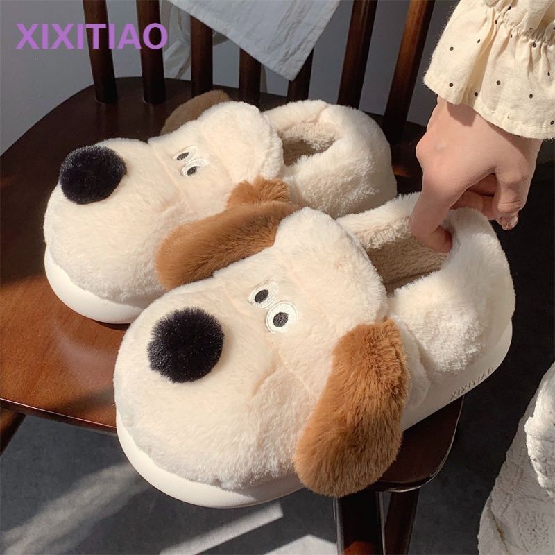Size36-45抱擁犬スリッパ女の子ふわふわ暖かいスライド - Women Shoes For Winter のレビューと価格