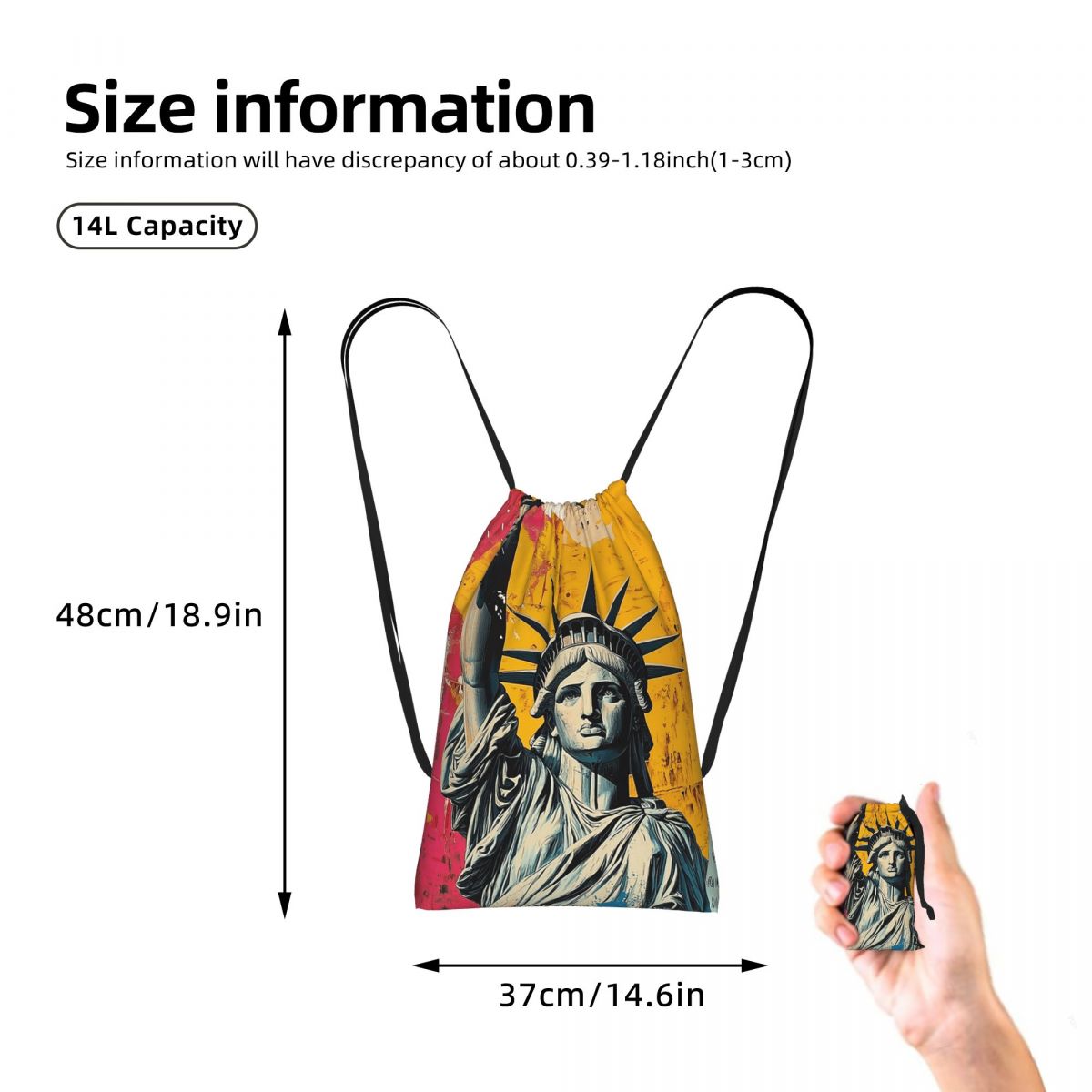 自由の女神グラフィティプリントバックパックポータブル巾着バッ - Women'S Shoes Liberty のレビューと価格