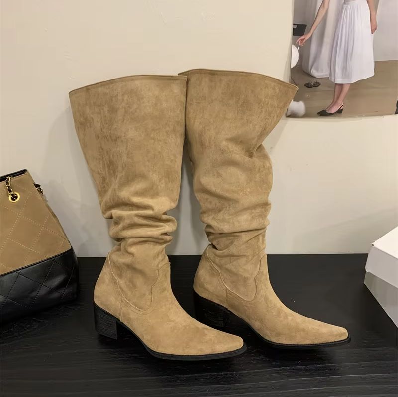 ZAROY 冬ポインテッドトゥニーハイブーツ女性デザイナース - Wide Fit Heels のレビューと価格