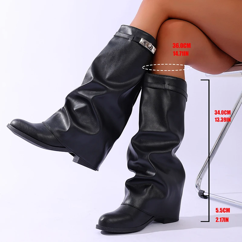 ブランドデザイン ブラックPUレザー ニーハイブーツ レディ - Wide Fit Heels のレビューと価格