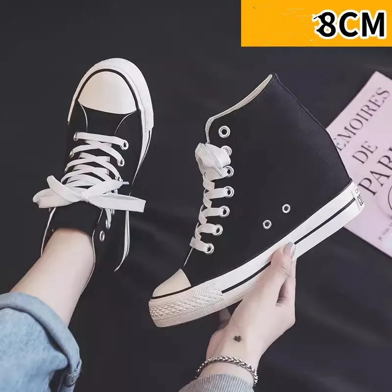 女性用ハイ8cmプラットフォームキャンバスシューズ、隠しヒー - Women Shoes Size Chart のレビューと価格