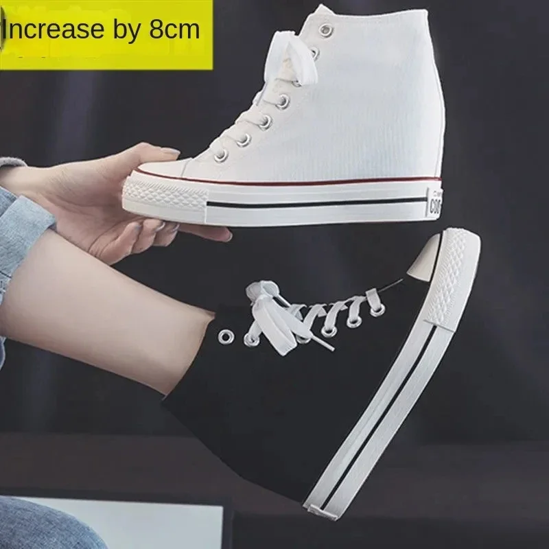 女性用ハイ8cmプラットフォームキャンバスシューズ、隠しヒー - Women Shoes Size Chart のレビューと価格
