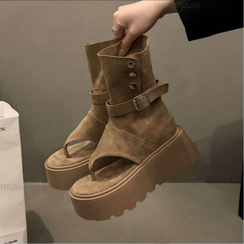 カーキ/ブラックファッションプラットフォームブーツ女性のため - Women Shoes Size Chart のレビューと価格