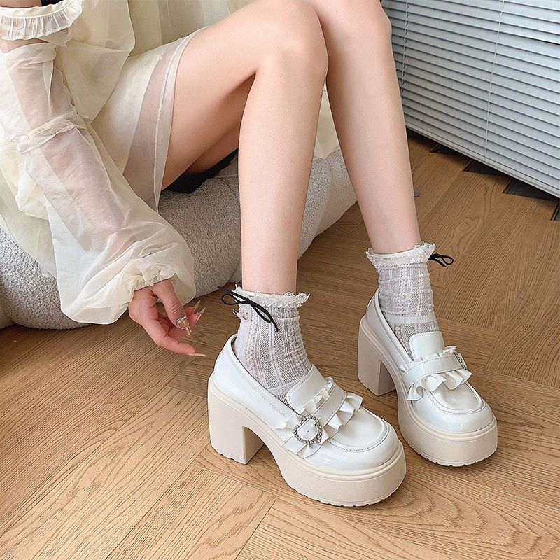 女性パンプスラインストーンラウンドトゥスクエアヒールローファ - Women Shoes Quick Delivery のレビューと価格