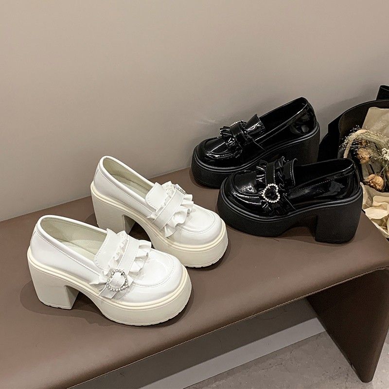 女性パンプスラインストーンラウンドトゥスクエアヒールローファ - Women Shoes Quick Delivery のレビューと価格