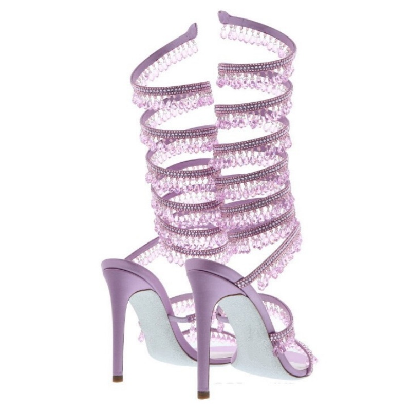 薄いハイヒールサンダル夏の新しいヘビの形をしたラップクリスタ - Rhinestone Sandal Women のレビューと価格