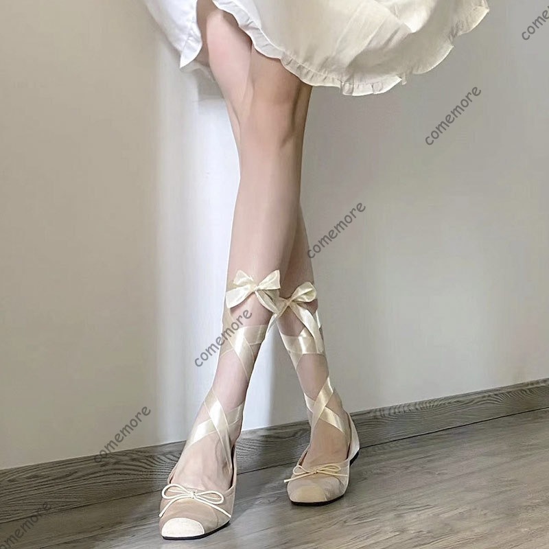 レディースサテンリボンタイバレエシューズスクエアトゥアンクル - Shoes For Women Flats のレビューと価格